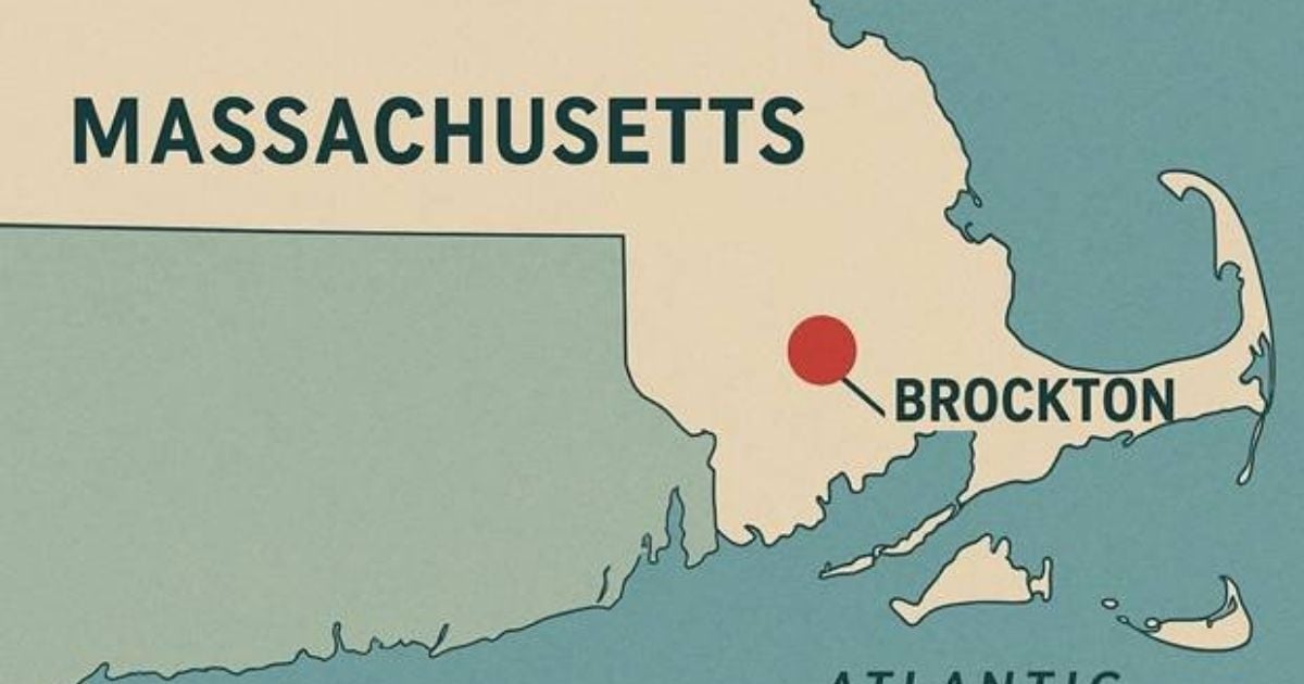 A map of Massachusetts with Brockton clearly labled with a Pin on Brockton
