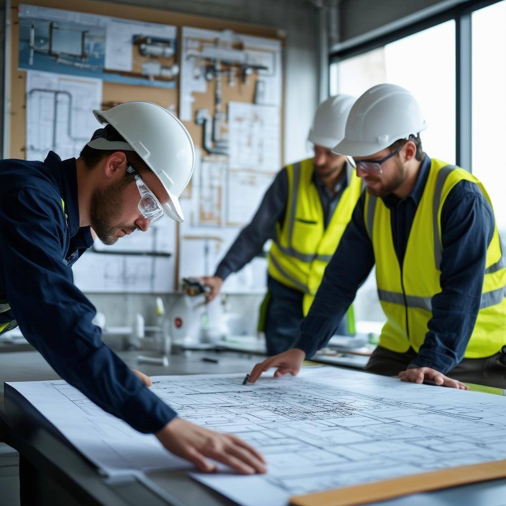 Techs looking over plans