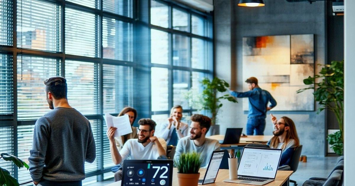 Office Workers Happily working together While building temp is maintained