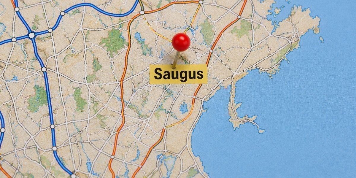Map pointing out Saugus, MA 