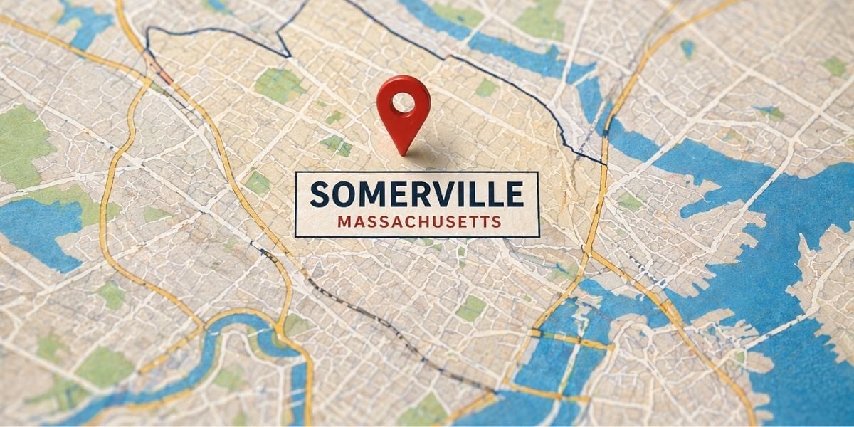 Somerville, MA on a map representing the location this article talks about