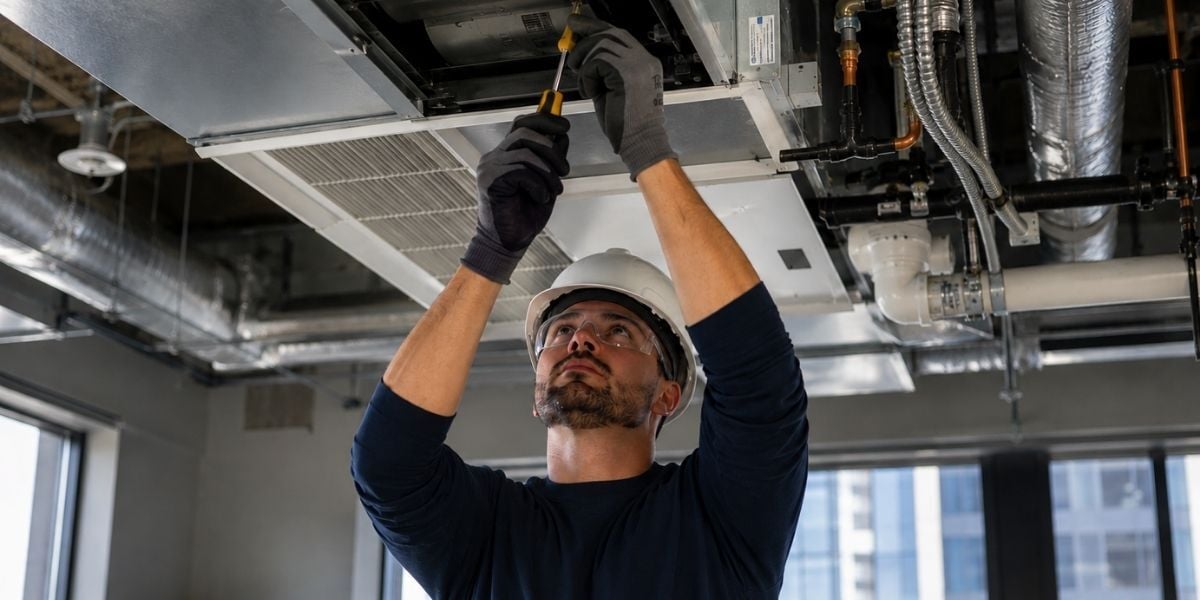 HVAC technician working in a commercial building that has inconsistencies. 