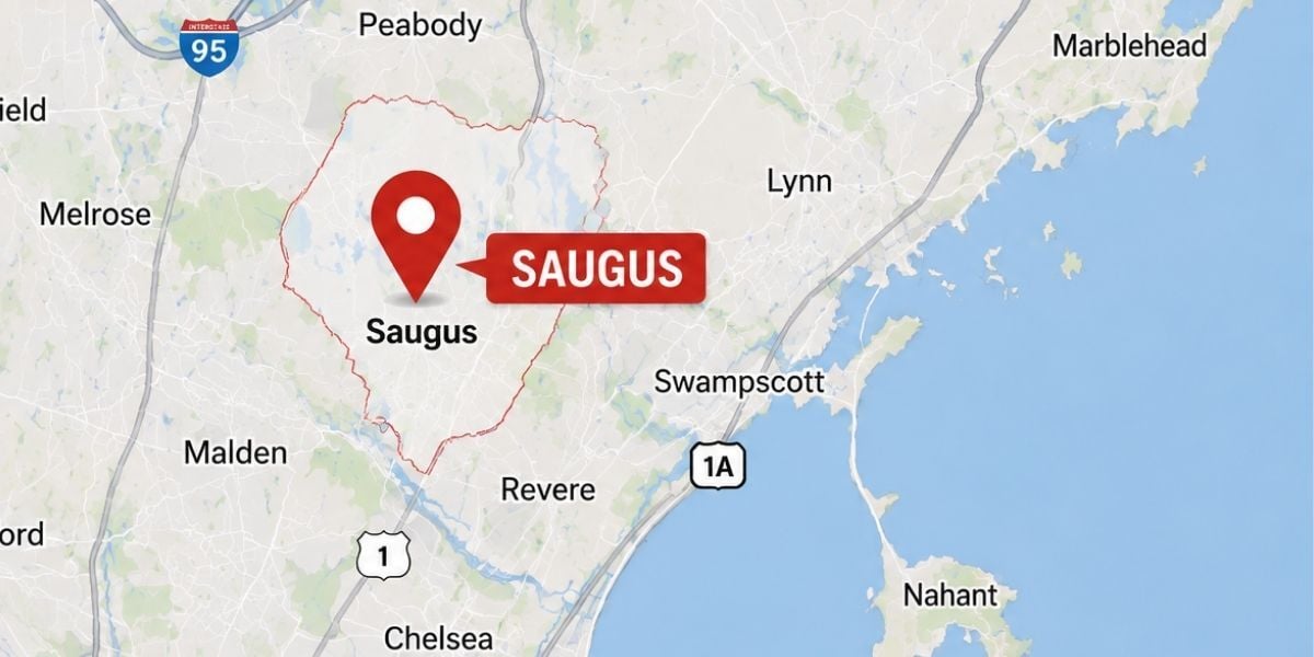 Map of Saugus, MA showing the area this article is about.