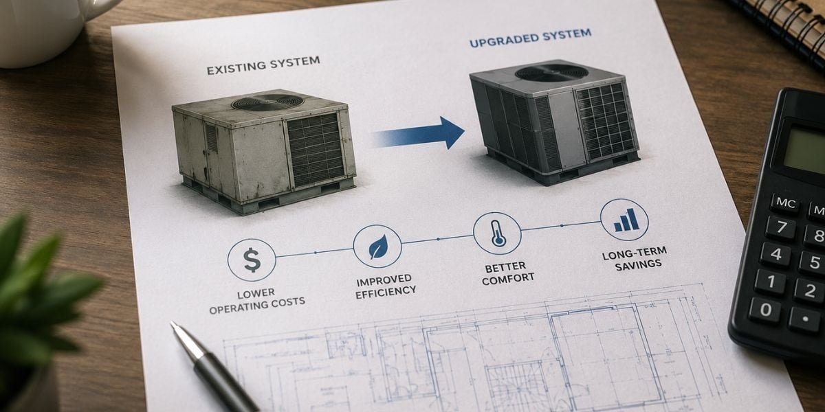 Sheet of paper showing HVAC upgrades and the benefits of doing them