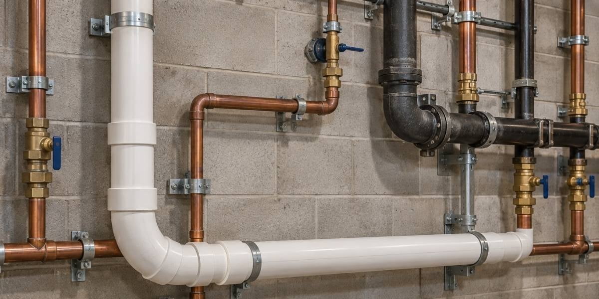 Plumbing pipes on a wall 