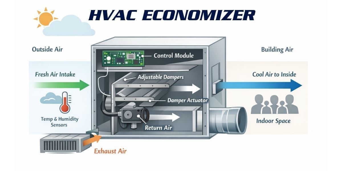 Diagram of an HVAC economizer for a commercial building