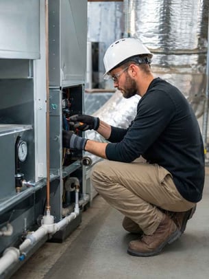 Technician working on HVAC system and helping keep the system in its best shape.