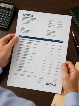 Going over an expensive invoice for emergency repairs