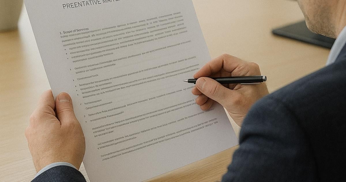 Person getting ready to sign a PM agreement. 