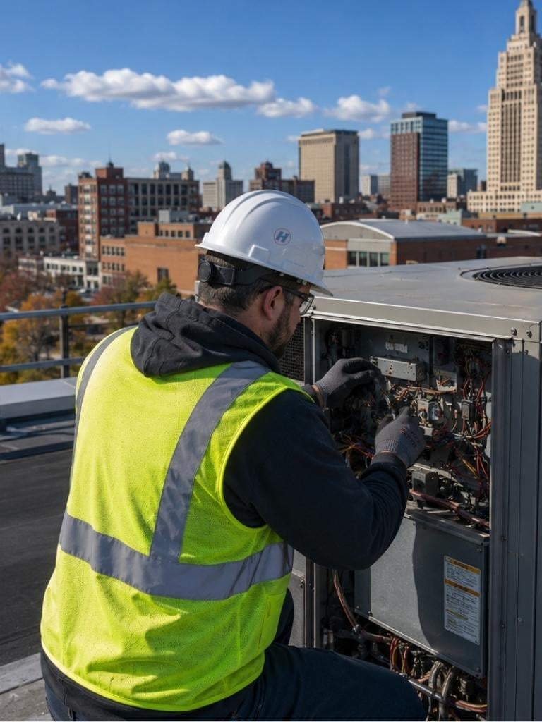 RI Service Tech working on rooftop