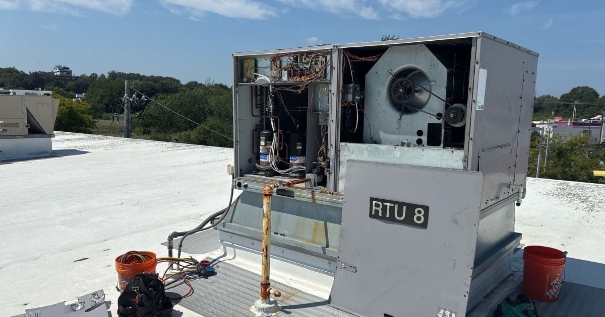 Rooftop Unit Opened Up For Preventative Maintenance