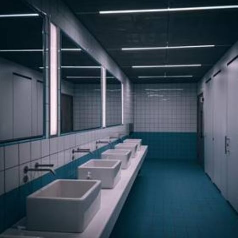 Row of sinks in public bathroom