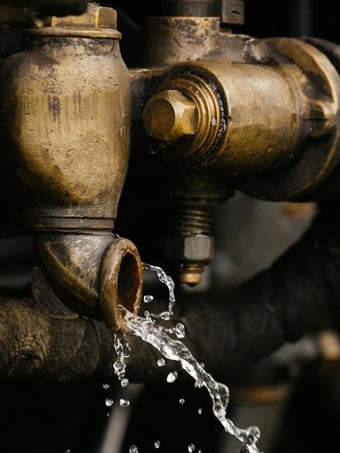 Commercial plumbing pipe with water coming out, referencing a multitude of different situations and factors in plumbing costs