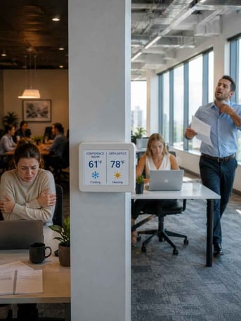 Two rooms in a commercial building with different temperatures.