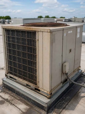 Old and rusted HVAC unit that uses much more energy and needs an upgrade