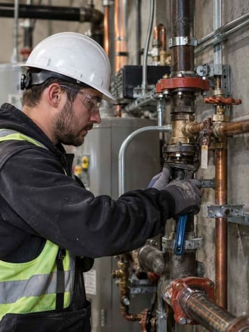 Commercial plumber upgrading a plumbing system