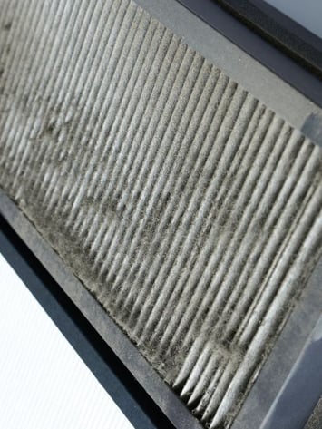 Dirty air filter that may need to be cleaned or swapped out during preventative maintenance to help efficiency
