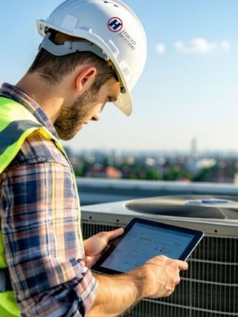 HVAC technician doing work on an HVAC system for a service contract